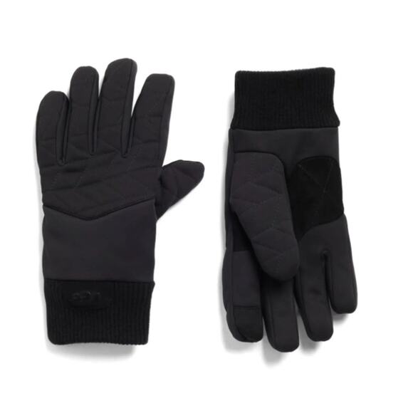 UGG Leather with Fabric Quilted Knit Gloves Size Small Medium in Black NEW - Picture 1 of 8